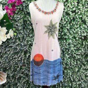 India Boutique Embroidered Beach Tropical Sunset Palm Resort Dress